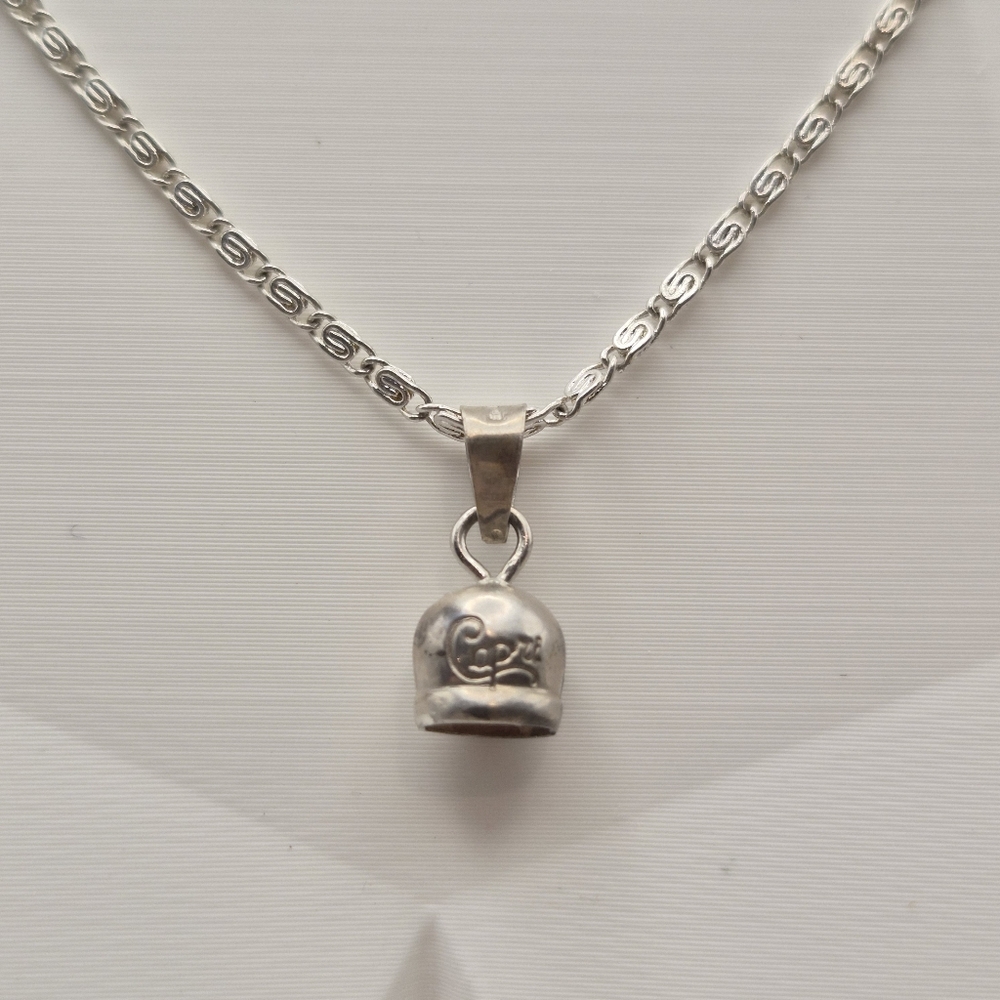 Sterling Silver 925 Bell Necklace | Capri Charm | Classic Chain 17"